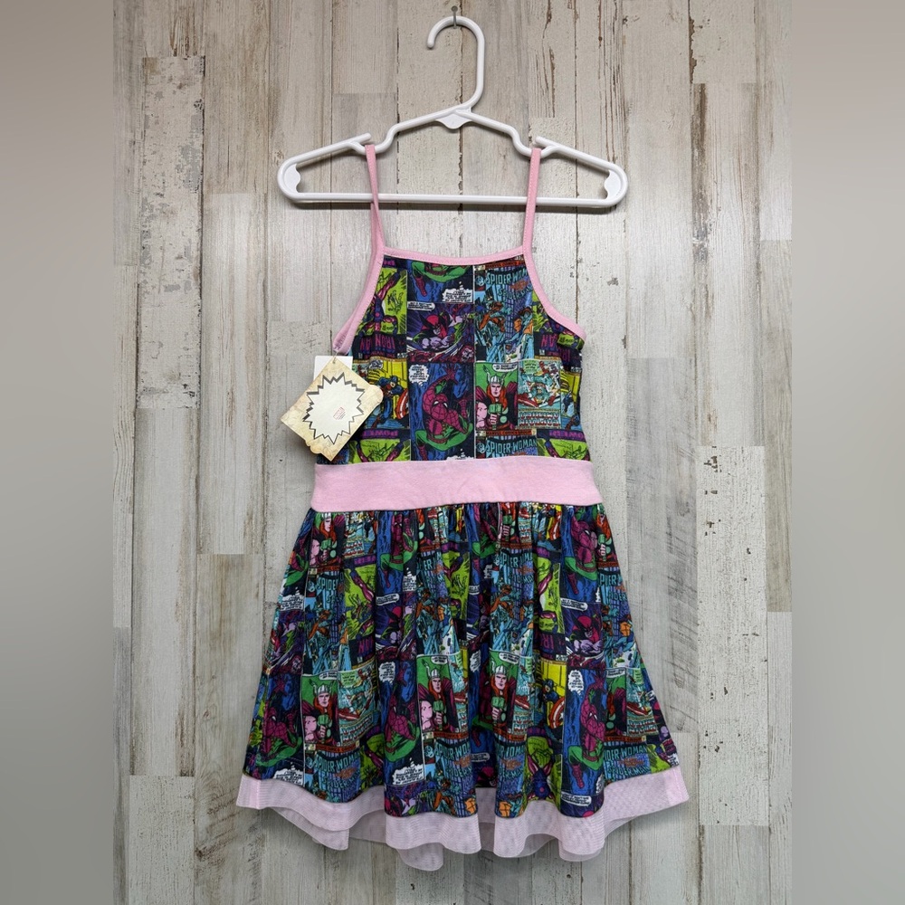 Marvel Comics Girls Dress Size 3T NWT Pink Trim Spiderman Comic Skater Dress